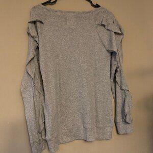 Chaser Heather Gray Ruffle Sleeve Long Sleeve Top Women's Medium NWT Crewneck